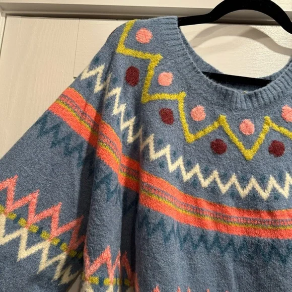 Sundance Glencoe Sweater Fair Isle Alpaca Wool Blend Blue Plus Size XXL cozy - Picture 6 of 12